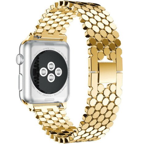 Curea iUni compatibila cu Apple Watch 1/2/3/4/5/6/7, 38mm, Jewelry, Otel Inoxidabil, Gold
