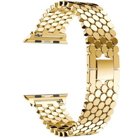 Curea iUni compatibila cu Apple Watch 1/2/3/4/5/6/7, 44mm, Jewelry, Otel Inoxidabil, Gold