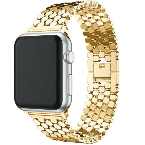 Curea iUni compatibila cu Apple Watch 1/2/3/4/5/6/7, 44mm, Jewelry, Otel Inoxidabil, Gold